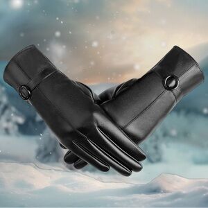 🆕Elegant Black Faux Leather Gloves for Women!  Touch Screen Ability. SZ-…